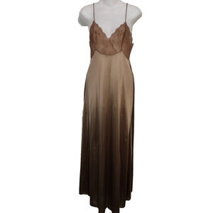 Vanity Fair Lace Nylon Full Slip Dress Brown Calf Ankle Length Stretch Sz 32 S